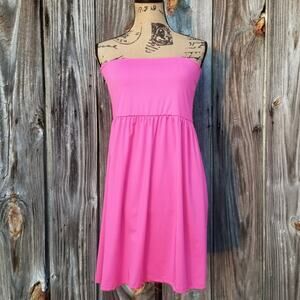 Babydoll Mini Dress Size M/L Bright Pink Stretch Strapless Solid Swim Cover Up